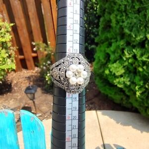 Judith Jack Ring Sterling Silver Marcasite Faux Pearls Size 7!